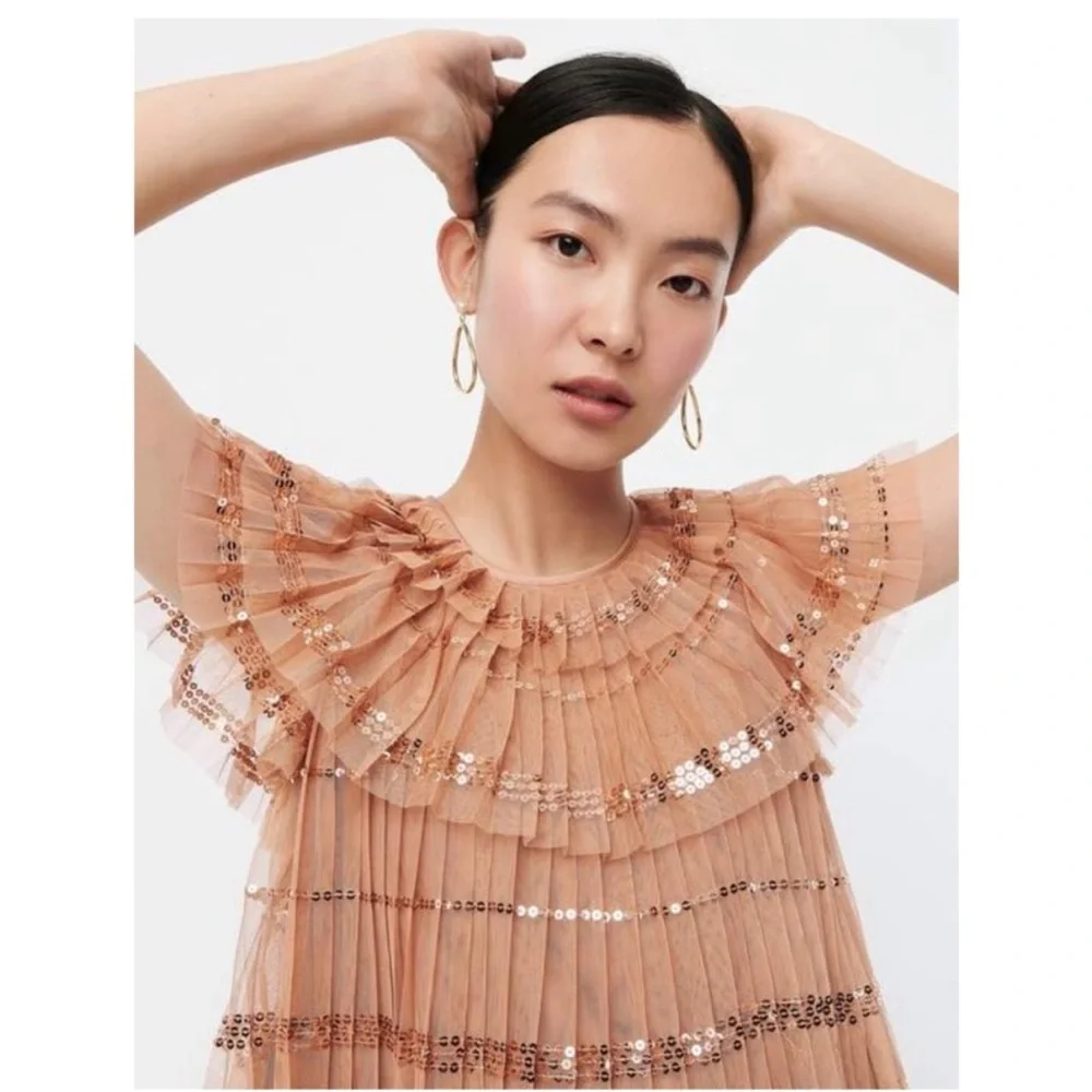 J.Crew Collection sequin tulle tiered ruffle top Small